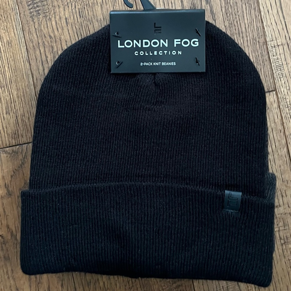 2 Pack of London Fog Black & Grey Knit Beanies Toques Winter Hats